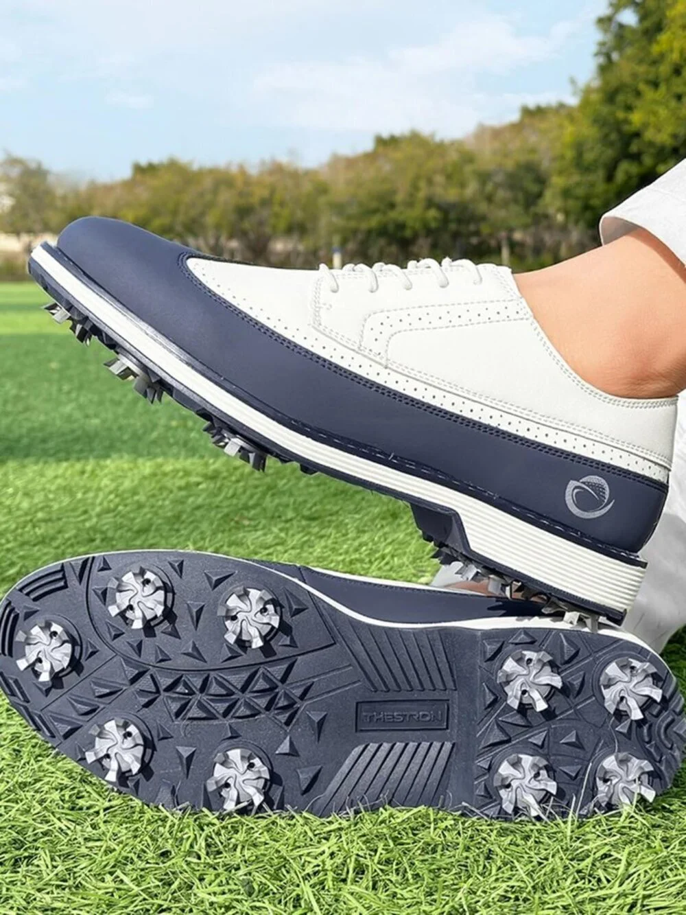 Men's Blue Spikes Classic Golf Footwear Walking Sneakers Golfers Golf Shoes